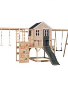 Wendi Toys Casuta de gradina grey Lodge cu tobogan leagan si modul sport