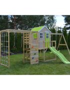 Wendi Toys Casuta de gradina Lime Lodge cu tobogan leagan dublu modul sport si bucatarie