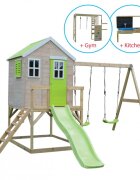 Wendi Toys Casuta de gradina Lime Lodge cu tobogan leagan dublu modul sport si bucatarie
