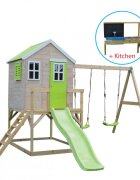 Wendi Toys Casuta de gradina Lime Lodge cu tobogan leagan dublu si bucatarie