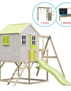 Wendi Toys Casuta de gradina lime Lodge cu tobogan leagan modul sport si bucatarie