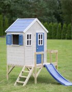 Wendi Toys Casuta de gradina My Blue Cottage House cu platforma si tobogan albastru