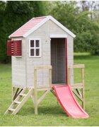 Wendi Toys Casuta de gradina My Red Cottage House cu platforma si tobogan roz