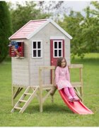 Wendi Toys Casuta de gradina My Red Cottage House cu platforma si tobogan roz
