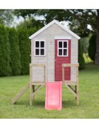 Wendi Toys Casuta de gradina My Red Cottage House cu platforma si tobogan roz