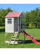 Wendi Toys Casuta de gradina Nordic Adventure House cu platforma cu loc pentru nisip si tobogan M8