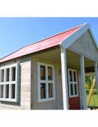 Wendi Toys Casuta de gradina Nordic Adventure House cu platforma cu loc pentru nisip tobogan si leagan dublu (M30R)