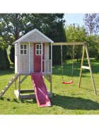 Wendi Toys Casuta de gradina Nordic Adventure House cu platforma cu loc pentru nisip tobogan si leagan M10