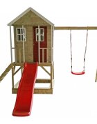 Wendi Toys Casuta de gradina Nordic Adventure House cu platforma cu loc pentru nisip tobogan si leagan M10