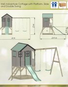 Wendi Toys Casuta de gradina pastel Green Adventure Cottage cu platforma tobogan si leagan dublu