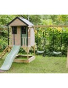 Wendi Toys Casuta de gradina pastel Green Adventure Cottage cu platforma tobogan si leagan dublu