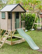 Wendi Toys Casuta de gradina pastel Green Adventure Cottage cu platforma tobogan si leagan dublu