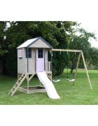 Wendi Toys Casuta de gradina Pastel Pink Adventure Cottage cu platforma tobogan si leagan dublu