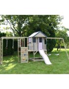 Wendi Toys Casuta de gradina Pastel Pink Adventure Cottage cu tobogan leagan dublu modul sport si bucatarie