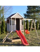 Wendi Toys Casuta de gradina Summer Adventure House cu platforma cu loc pentru nisip tobogan si leagan M9