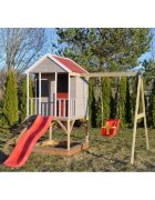 Wendi Toys Casuta de gradina Summer Adventure House cu platforma cu loc pentru nisip tobogan si leagan M9