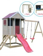 Wendi Toys Casuta Summer Adventure House cu loc pentru nisip tobogan leagan dublu modul sport si bucatarie