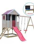Wendi Toys Casuta Summer Adventure House cu loc pentru nisip tobogan leagan dublu si bucatarie