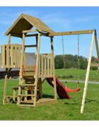 Wendi Toys Turn de joaca cu 2 platforme panou de catarare tobogan leagan masuta de picnic cu bancute si lada de nisip