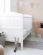 Woodies Safe Dreams Patut din lemn masiv transformabil pentru bebe si junior Hampton + saltea cocos 140 x 70 cm