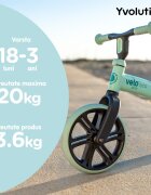 Yvolution Bicicleta copii fara pedale Y Velo Junior Eco green 9 inch roti duble spate varsta 18 luni-3 ani scaun si ghidon reglabile in inaltime greutatea maxima a copilului 20 kg