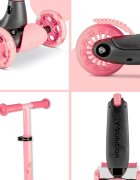 Yvolution Trotineta cu 3 roti Y Glider kiwi pink roti Led ghidon reglabil greutate admisa 50 kg