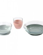 BEABA Set de masa 3 piese din sticla duralex cu suport antiaderent - Eucalyptus