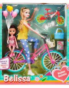Belissa Set de joaca papusa bruneta si mama ei pe bicicleta