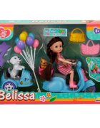 Belissa Set de joaca papusa pe scuter si animalute dragute Albastru