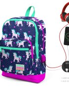 Coral High Ghiozdan cu 4 compartimente cu USB bleumarin cu unicorni