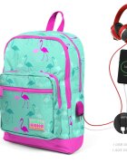 Coral High Ghiozdan cu 4 compartimente cu USB turcoaz cu flamingo