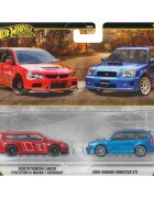 Hot Wheels Set 2 masini metalice Car Culture 2005 Mitsubishi Lancer Evolution IX Wagon si 2004 Subaru Forester STI JHW46