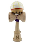 Kendama X Jucarie de indemanare din lemn Flippy Legendary Glob King Size V3 18 cm Alb Galben Rosu