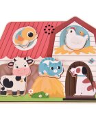 Luna Toys Puzzle din lemn cu sunete Ferma 5 piese
