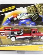 Maisto Masinuta Chevrolet Flatbed Trailer si Chevrolet Bel Air Red 1:64