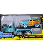 Maisto Transportator si masinuta Muscle Transports 1953 MACK B-61 Flatbed si 1950 Ford Woody 1:64