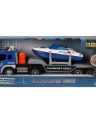 Maxx Wheels Camion de tractat cu lumini si sunete Barca 1:16 Albastru