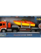 Maxx Wheels Camion de tractat cu lumini si sunete Barca 1:16 Portocaliu