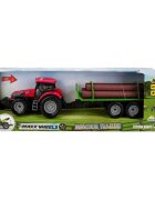 Maxx Wheels Tractor rosu cu remorca cu lemne cu lumini si sunete 44 cm