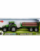 Maxx Wheels Tractor verde cu remorca cu lemne cu lumini si sunete 44 cm