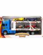 Maxx Wheels Transportator albastru cu 2 niveluri si 4 masini 1:32 32 cm