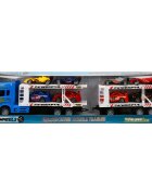 Maxx Wheels Transportator albastru cu 2 niveluri si 8 masinute de curse 1:32 58 cm