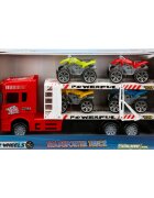 Maxx Wheels Ttransportator rosu cu 2 niveluri si 4 ATV 1:32 32 cm