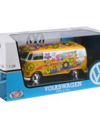 Motormax Camioneta Volkswagen Type 2 T1 Flower Power Galben 1:24
