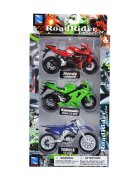 New Ray Set 3 motociclete metalice Honda Kawasaki Yamaha 1:18