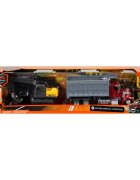 New Ray Set camion cu remorca platforma si vehicul de constructie 1:43 Rosu