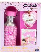 Nice Set sticla de apa cu husa tweed breloc fashion si mini-jurnal cu paiete Girabrilla