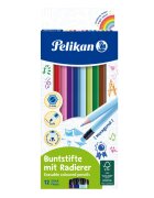 Pelikan Set 12 creioane colorate hexagonale cu radiera