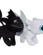 Play by Play Set 2 jucarii de plus Toothless 25 cm si Light Fury Sparkle Dragons 28 cm
