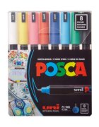 Posca Set markere UNI PC-1MR 0.7 MM Varf Fin Metalic 8 culori